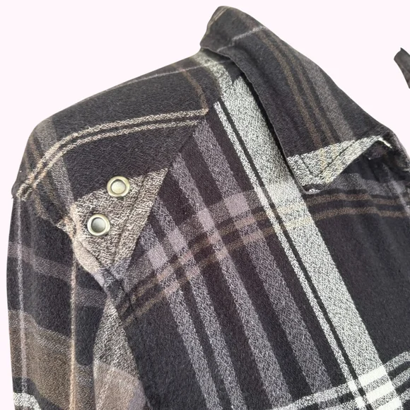 Free People Wesley Plaid Linen Blend Black Gray Sz M - Picture 5 of 9